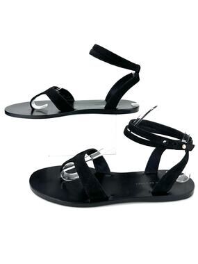 Valia Gabriel Bohemian Flat Sandal Size 8/38 Black Leather Thong-Toe Boho New